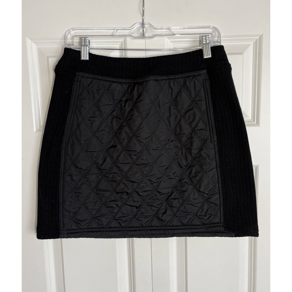 Prana Women's Black Skirt Diva Quilted Sherpa Lined Skirt Pockets Pull On Medium